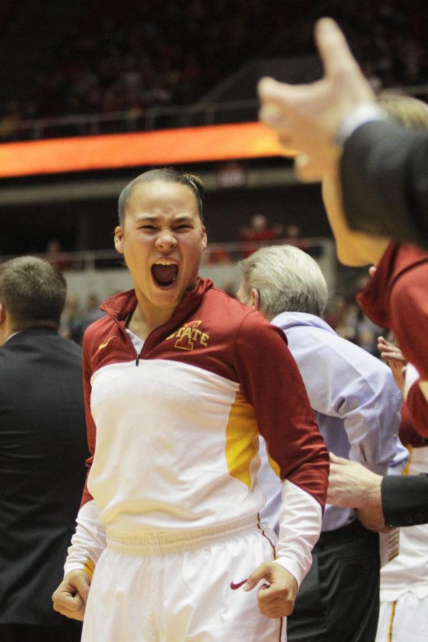 Sophomore+Nicole+Kidd+Blaskowsky+celebrates+another+score+against+Texas+on+Saturday%2C+Feb.+22.+The+Cyclones+defeated+the+Longhorns+81-64.+Iowa+State+is+now+18-8%2C+and+7-8+in+the+Big+12.