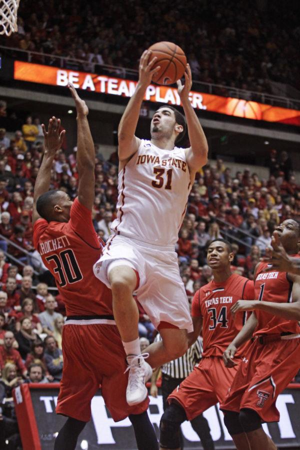 Sophomore Georges Niang attempts a layup against Texas Tech on Feb. 15. Niang had 17 points for Iowa State. The No. 11 Cyclones defeated the Red Raiders 70-64.