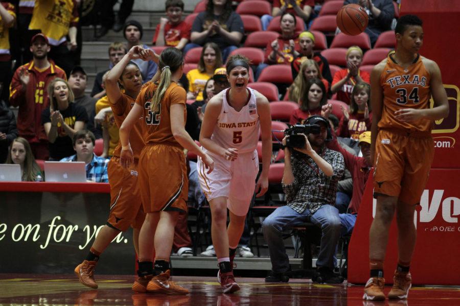 Senior+forward+Hallie+Christofferson+celebrates+after+making+a+rebound+shot+during+the+game+against+the+Texas+Longhorns+at+Hilton+Coliseum+Saturday%2C+Feb.+22.+Christofferson+had+20+points+and+11+rebounds+for+her+seventh+double-double+of+the+season.+After+a+slow+start%2C+the+Cyclones+offense+picked+up+and+went+neck-and-neck+with+the+Longhorns+until+they+hit+a+13-0+run+to+pick+up+the+lead.%C2%A0Freshman+guard+Seanna+Johnson+looks+to+score+during+the+game+against+the+Texas+Longhorns+at+Hilton+Coliseum+on+Saturday%2C+Feb.+22.+After+a+slow+start%2C+the+Cyclones+offense+picked+up+and+went+neck-and-neck+with+the+Longhorns+until+they+hit+a+13-0+run+to+pick+up+the+lead.+They+took+the+win+81-64%2C+putting+Iowa+State+at+18-8+and+7-8+in+the+Big+12.