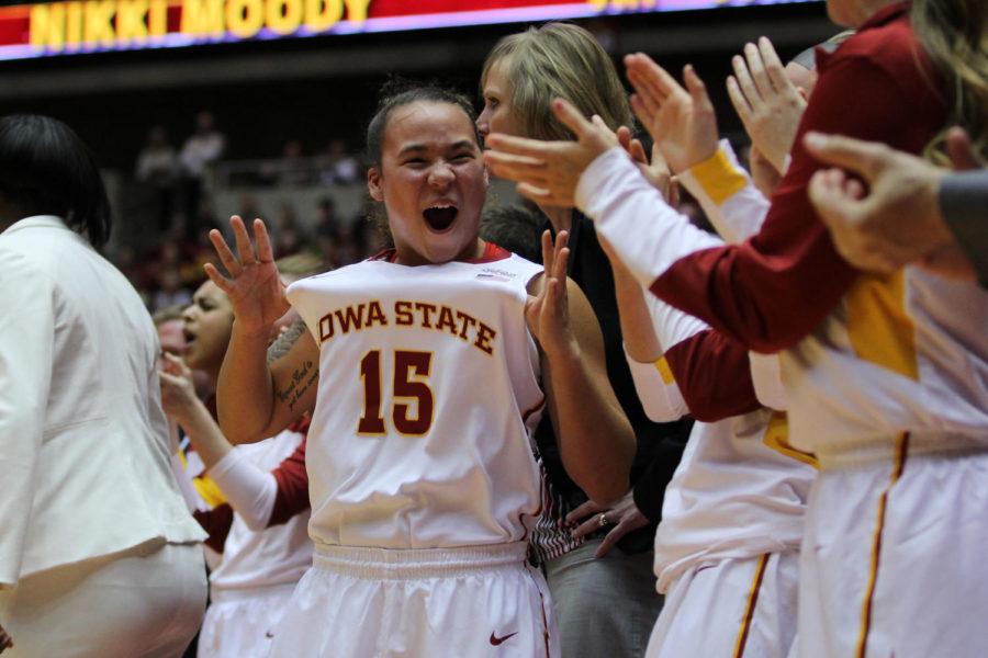 Sophomore+guard+Kidd+Blaskowsky+celebrates+a+score+on+the+sidelines+during+the+game+against+the+Texas+Longhorns+at+Hilton+Coliseum+Saturday%2C+Feb.+22.+After+a+slow+start%2C+the+Cyclones+offense+picked+up+and+went+neck-and-neck+with+the+Longhorns+until+they+hit+a+13-0+run+to+pick+up+the+lead.+Blaskowsky+had+11+points+for+Iowa+State.+They+took+the+win+81-64%2C+putting+Iowa+at+18-8+and+7-8+in+the+Big+12.