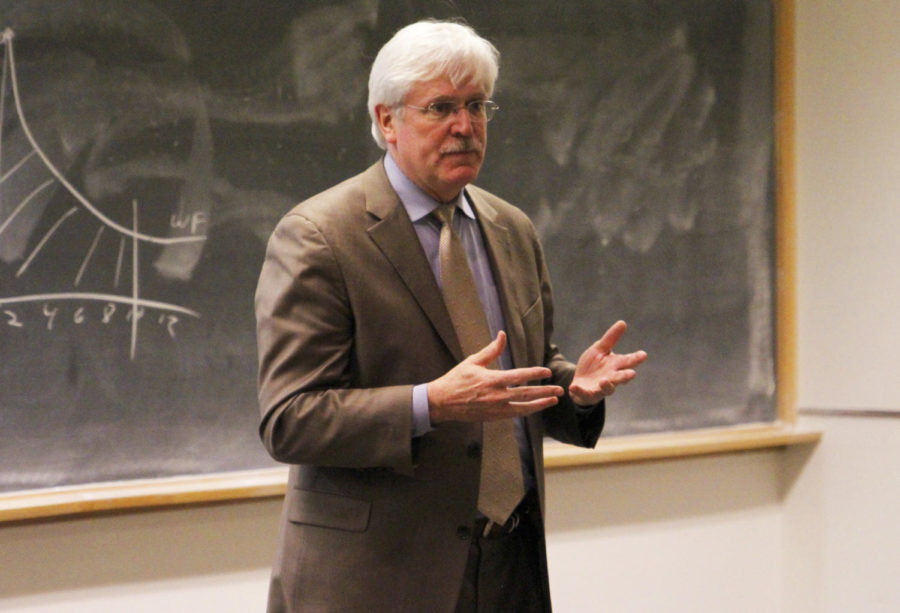 Democratic governor candidate Jack Hatch speaks to the Iowa State Democrats on Feb. 5 in Pearson Hall. Hatch, the leading Democratic candidate, has already helped with health care and plans to do the same with economic development and education as governor.