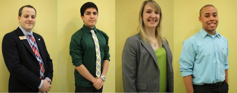 GSB presidential candidates from left: Barry Snell, Richard Martinez, Hillary Kletscher and Khayree Fitten