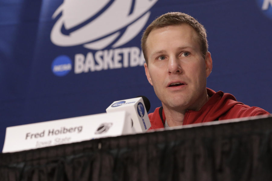 ISU+coach+Fred+Hoiberg+answered+questions+from+media+during+Iowa+States+press+conference+March+22+at+the+AT%26amp%3BT+Center+in+San+Antonio.