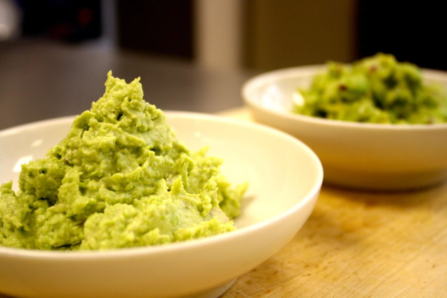 Guacamole made with avocados and edamame, perfect for St. Patricks Day