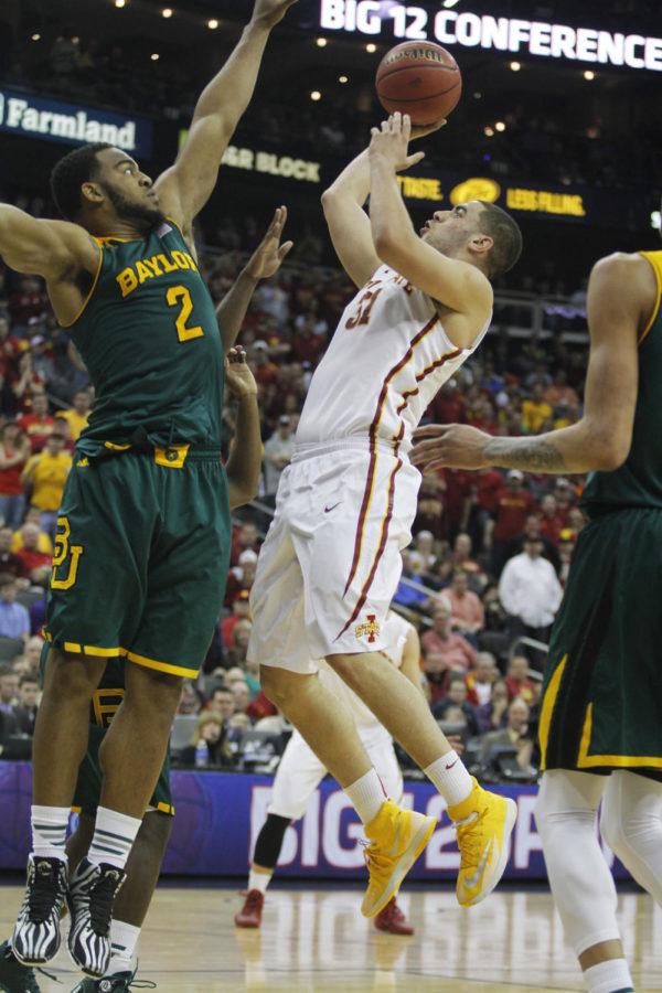 Sophomore forward Georges Niang attempts a shot against Baylor at the 2014 Phillips 66 Big 12 Championship finals in Kansas City, Mo. March 15. Niang had 13 points for the Cyclones.