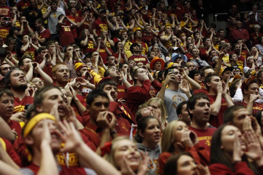 Cyclone Alley cheers on the Cyclones during the Michigan game at Hilton Coliseum on Nov. 17. The Cyclones upset the No. 7-ranked Wolverines 77-70.