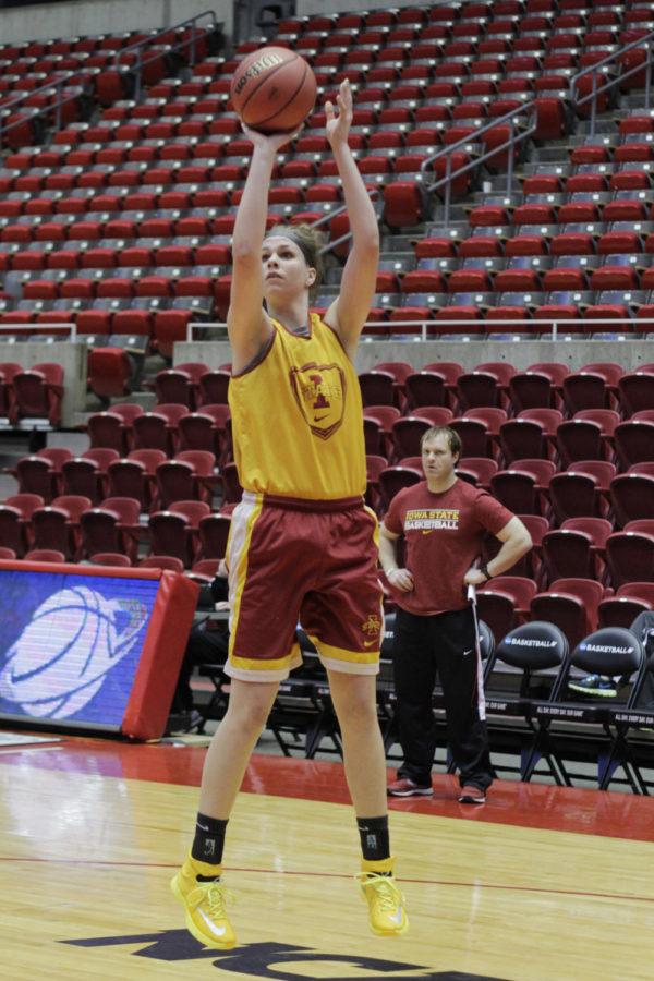 Senior forward Hallie Christofferson practices at Hilton Coliseum on Friday, March 21, in preparation of the NCAA Tournament. Iowa State will take on Florida State on March 22 in Ames.