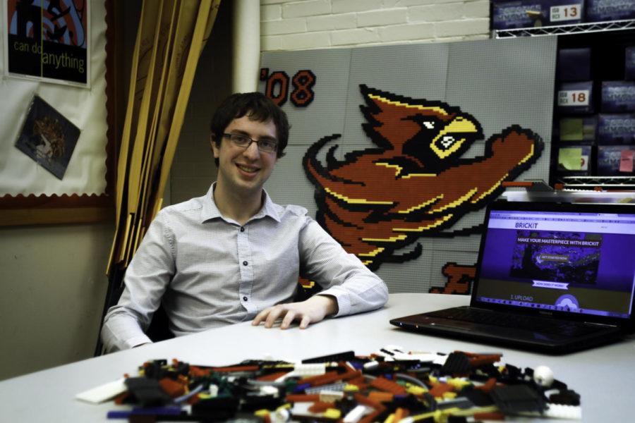 Shaun Vanweelden, senior in software engineering, sits across a table littered with a favorite childhood toy, Legos, on March 11. Vanweelden has found a way to combine his love for Legos with his passion for computer programming, and the result was a fully functional website that turns photos into blueprints for Lego mosaics.