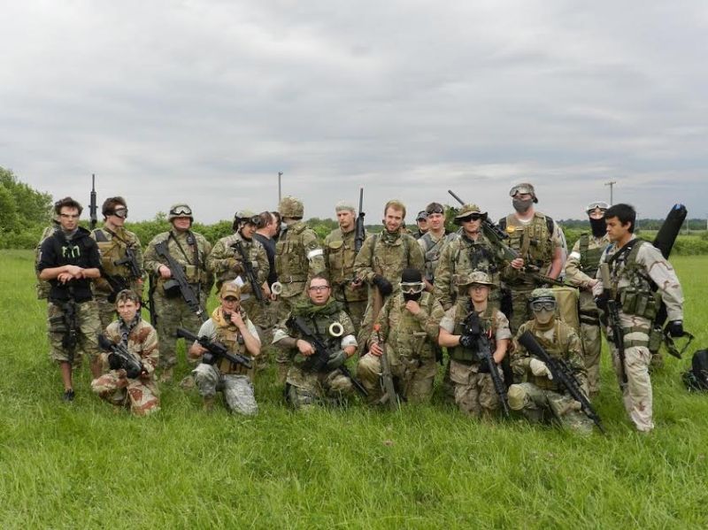 The ISU Airsoft Club poses for a picture during an outing. The sport of Airsoft is a military-oriented game that deals with military tactics and movements, similar to paintball; however, it includes more military-based replica guns and strategies.