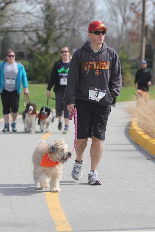 ISU students and Ames residents participated in the annual SCAVMA Scamper. Chris Betts and Avery run during the annual Dog Jog. The proceeds go to the ISU Veterinary Colleges Student Chapter of the American Veterinary Medical Association to help support student involvement and raise awareness about the OneHealth mission which ties together human and animal medicine.
