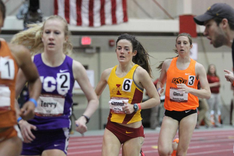 Maggie Gannon, junior, finished fourth during the womens 1-mile run. Gannon was a part of the Big 12 indoor track and field finals, and finished with a time of 4:43.73.