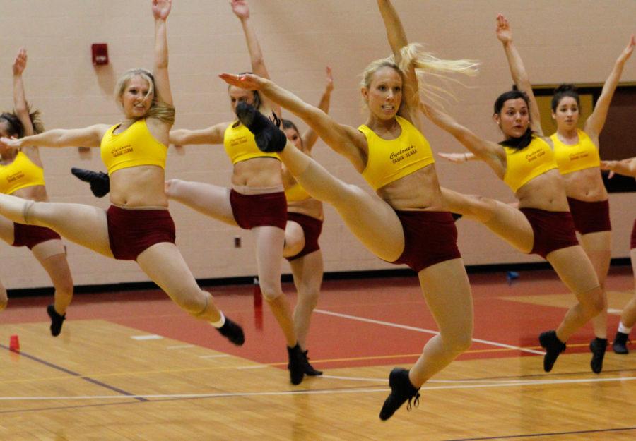 The Gold Squad of Iowa States Dance Team practices their nationals routine on April 1 in Forker Gym. The team will be heading to Daytona, Fla. to compete in Nationals April 9-13.