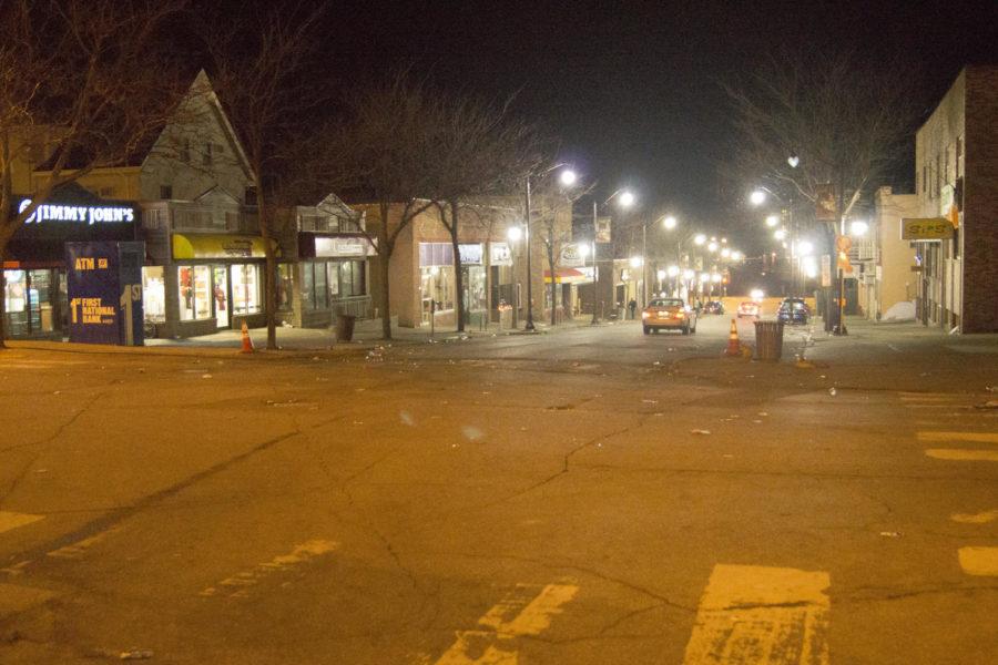 Welch Avenue sits empty after a large crowd amassed late Tuesday night into Wednesday morning.