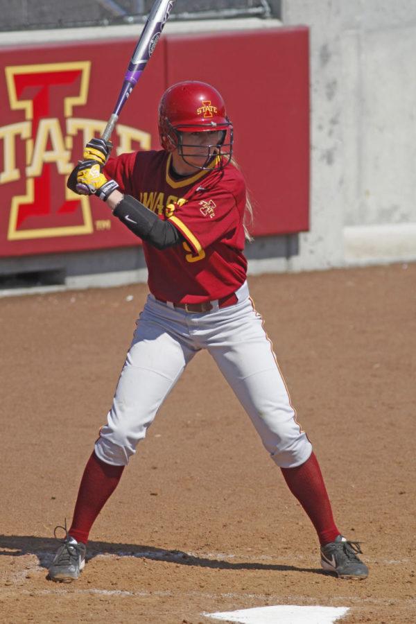 Junior Lexi Slater bats against Oklahoma on March 29 at the Cyclone Sports Complex. The Cyclones fell to the Sooners 2-14.