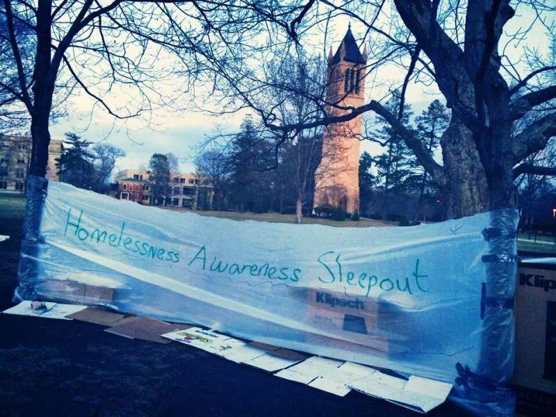 Students gathered under the Campanile on Central Campus on April 4. The event was to raise awareness for the local poverty and homelessness that affects individuals around us daily.