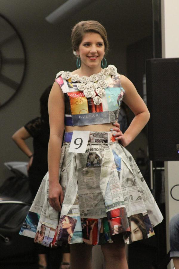 The Most Couture design was awarded to Mallory Roseen on Friday evening at Avedas Serenity Couture. The design was completely constructed out of recycled newspapers.