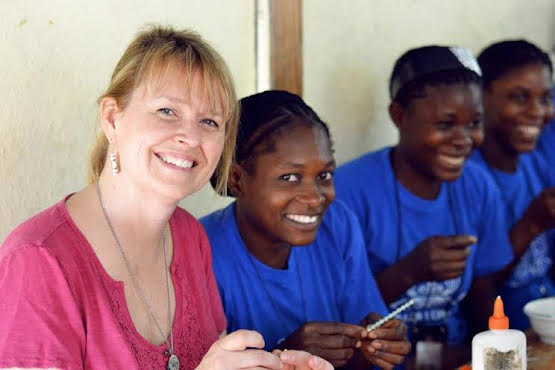 Colleen Biegger, compassion entrepreneur at Trades of Hope, worked with women in Haiti to make beads for jewelry from cereal boxes. One recycled cereal box makes $40 worth of jewelry.