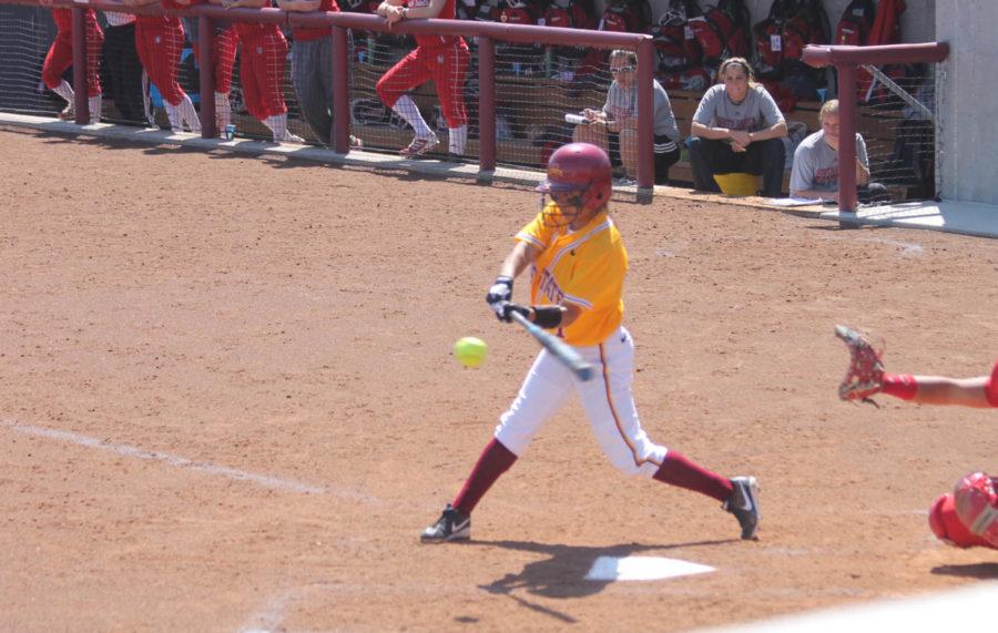 Sophomore outfielder Brittany Gomez bats against South Dakota on April 22. 