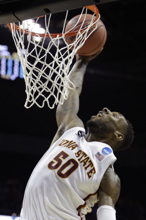 Then-senior guard DeAndre Kane dunks the ball during Iowa States 85-83 win over North Carolina on March 23, 2014, at the AT&T Center in San Antonio, Texas. Kane scored 24 points, had 10 rebounds and dished out seven assists in the Iowa State victory.