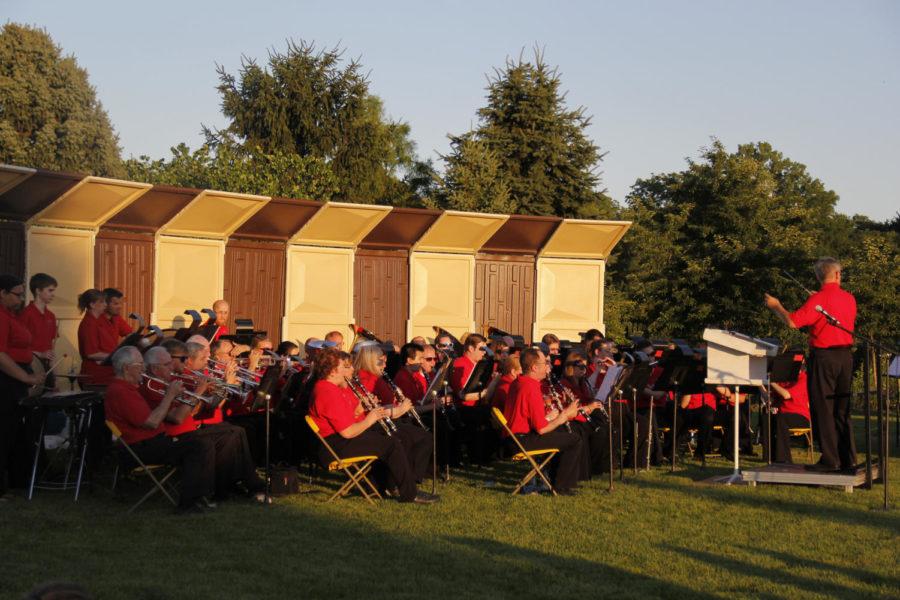 Thousands of people filled Reiman Gardens on July 3 for the Ames sesquicentennial celebration and Independence Day fireworks. The Ames Municipal Band performs a concert at the celebration.