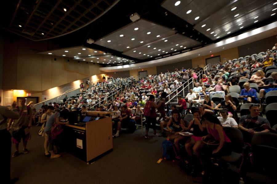 Students pack the Hoover Hall auditorium. Fall semester started on Aug. 25. 