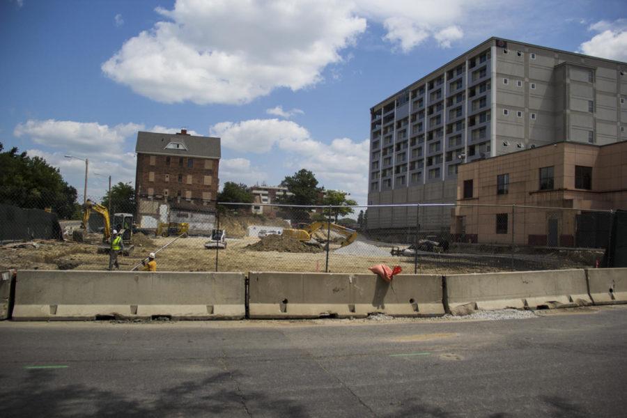 Construction in Campustown continues July 23. The building on the corner of Welch Avenue and Lincoln Way was torn down earlier in the spring. A CVS Pharmacy and other businesses will replace it.