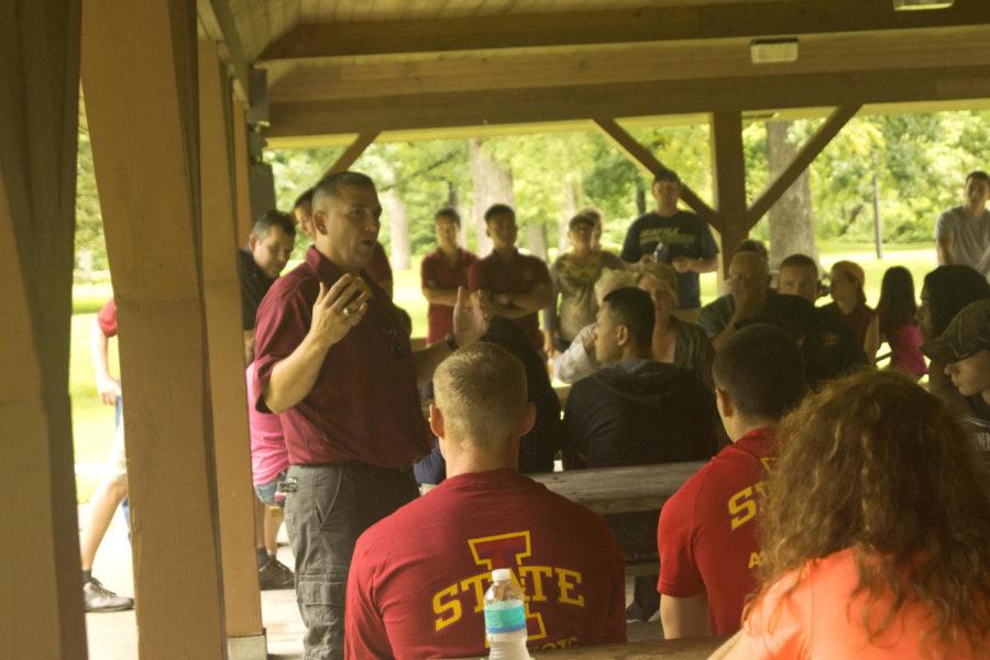 On Aug. 23, Lt. Col. Richard Smith, professor of military science, gave a speech to Army ROTC members and their families at the Army ROTC picnic in Brookside Park.