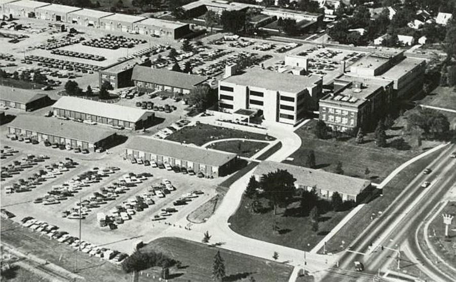 The Iowa Department of Transportation in 1972 with its new administration building. The Iowa DOT began as the Iowa Highway Commission and was first directed by Anson Marston, dean of the division of engineering at Iowa State College of Agriculture and Mechanic Arts, in 1904.