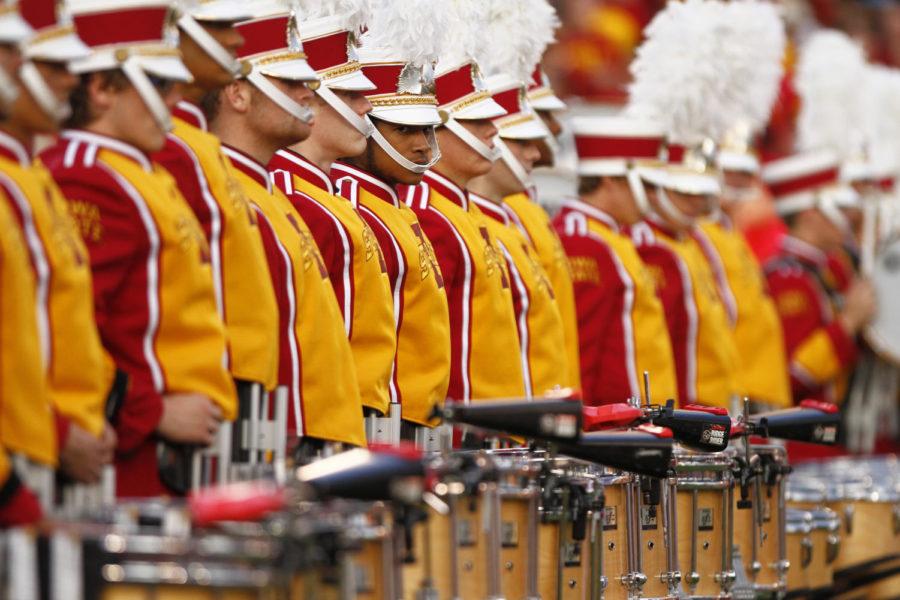 The ISU marching band performs before kickoff during the Bit 12 matchup between the Cyclones and the Texas Longhorns on Oct. 3 at Jack Trice Stadium.