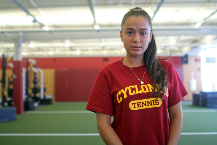 Anna Garcia, freshman in genetics from Reus, Spain, came to Iowa State to play tennis, but her matches were halted when she suffered a back injury. Garcia is working to get back on the court as soon as she can.  