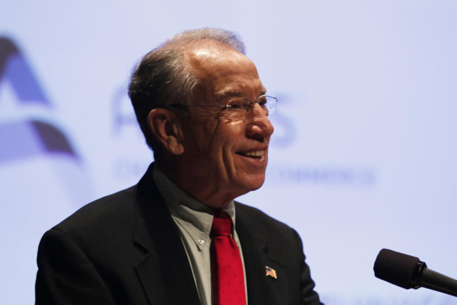 Sen. Chuck Grassley spoke in the Scheman Building on Sept. 4, addressing the issue of cybersecurity and the responsibility of protecting ones sensitive information. Grassley mentioned his activism on the topic with his engagement in legislature supporting higher security measures for businesses and organizations.
