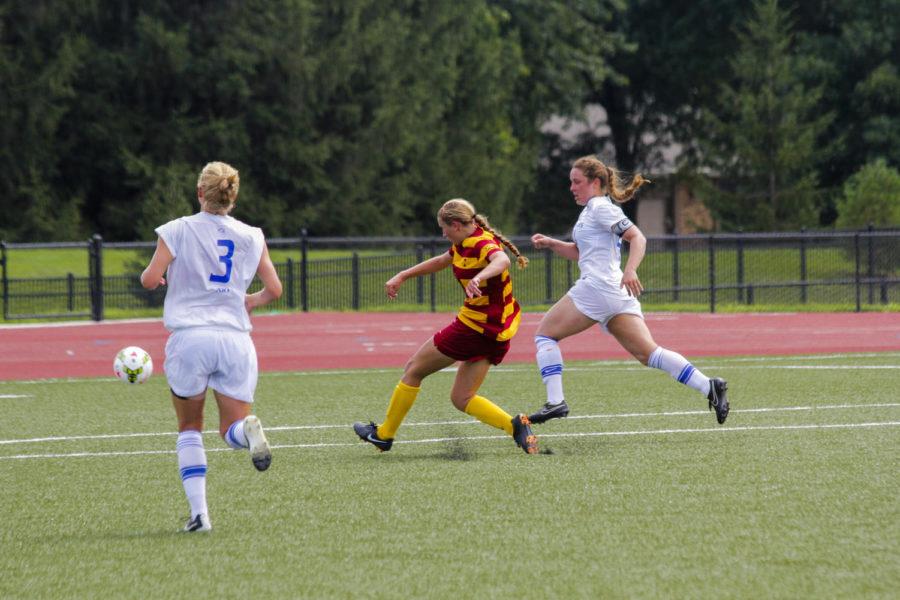 Sophomore+forward+Koree+Willer+scored+the+first+goal+during+the+game+against+Saint+Louis+on+Aug.+31+at+the+Cyclone+Sports+Complex.+The+Cyclones+defeated+the+Billikens+2-1.
