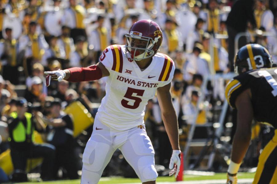Freshman+wide+receiver+Allen+Lazard+set+career+highs+in+receptions+%E2%80%94+five+%E2%80%94+and+yards+%E2%80%94+53+%E2%80%94+during+the+Cy-Hawk+Series+game+against+Iowa+on+Sept.+13+in+Iowa+City.