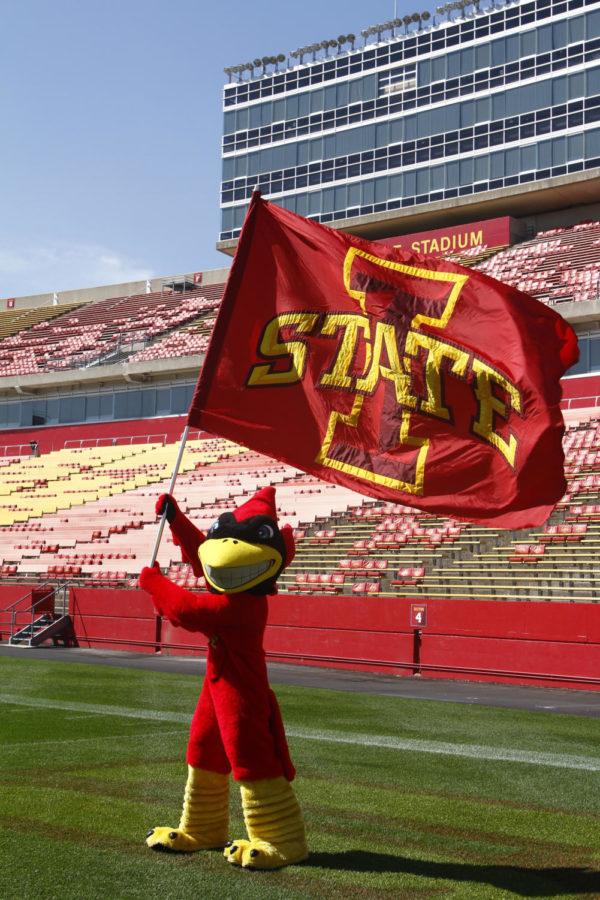 The best time to get a photo with Cy is at sports games, ISU After Dark and Destination Iowa State. 