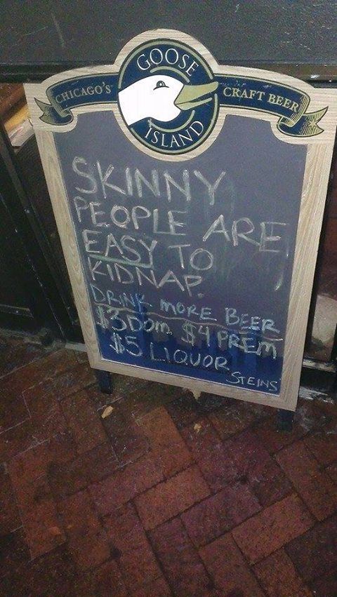 After the death of ISU student Tong Shao, DCs in Iowa City hit below the belt with the statement Skinny people easy to kidnap. Drink more beer on a bar sign. The sign was posted after Shao’s body was found in the trunk of a car in Iowa City. 