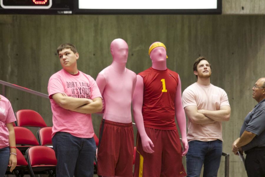 On Oct. 4, a couple of fans wore pink morphsuits to spread breast cancer awareness. The volleyball game was focused on breast cancer and thinking pink against West Virginia and winning 21-25, 25-18, 25-17, 25-16. 