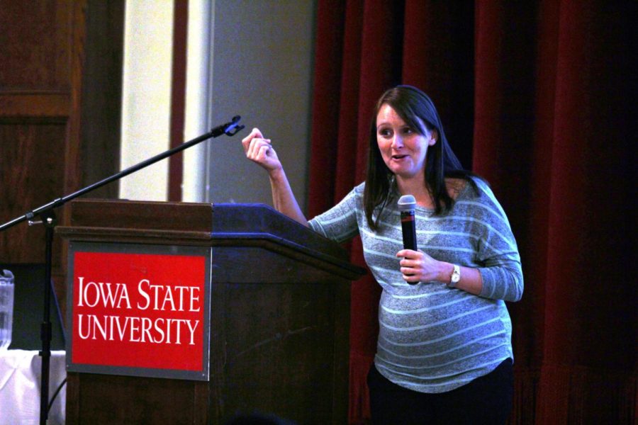 Caitlin Boyle talks about self-esteem and why its important to think positively about oneself during her lecture on Tuesday Oct. 21 at the Great Hall.