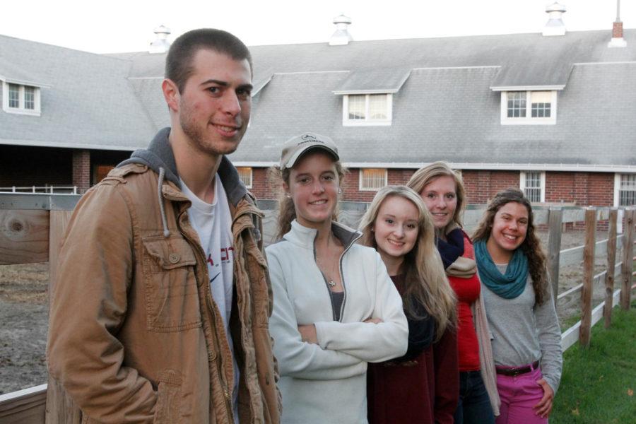 From left to right, Neil Vezeau, junior in animal science, Emily Schwake, sophomore in animal science, Elizabeth Bartlett, freshman in animal ecology, Macenzie Johnson, sophomore in animal science and Chelsea Pilipiszyn, freshman in animal science, are members of the newly formed Vets Without Borders club at Iowa State. The club, which is still going through the process of becoming official, will focus on improving community health through agriculture and animal science. Vets Without Borders will look to work with One Health, which unites human and veterinary medicine, during future school breaks in areas like Africa and South America.