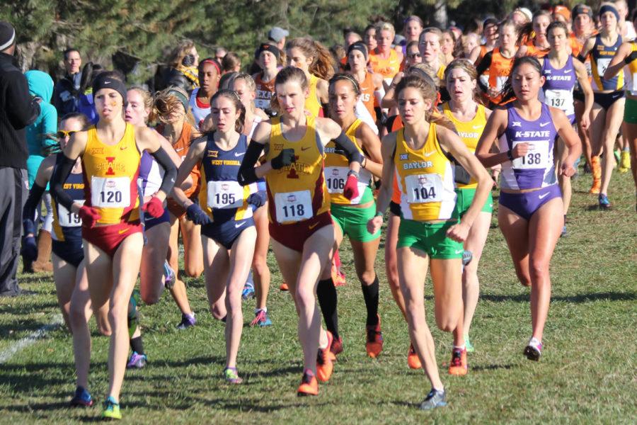 Junior Crystal Nelson and redshirt senior Katy Moen lead the pack at the Big 12 Championships on Nov. 1.