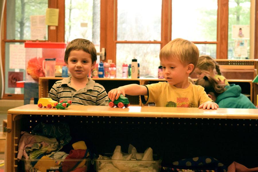Yasha, left, and Kenta play during free time Nov. 5 while at the Child Development Laboratory School in the Palmer Building on campus. 