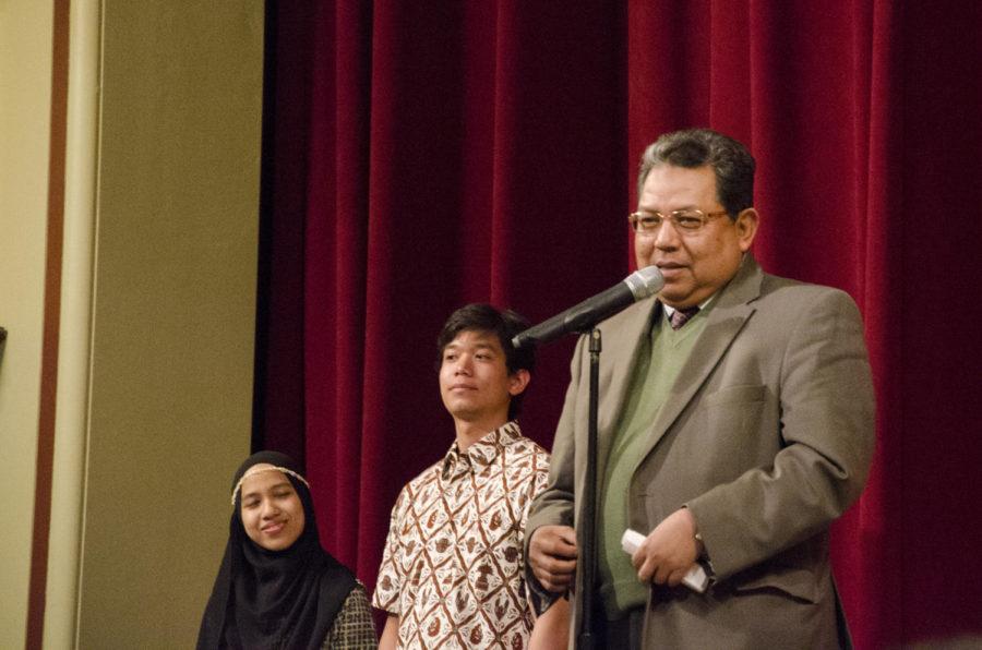 Awang Adek HussinCQ, ambassador to the United States from Malaysia, speaks at Malaysian Culture Night on Nov. 2. The event, held in the Great Hall of the Memorial Union, celebrated Malaysian members of the Iowa State community and their achievements.