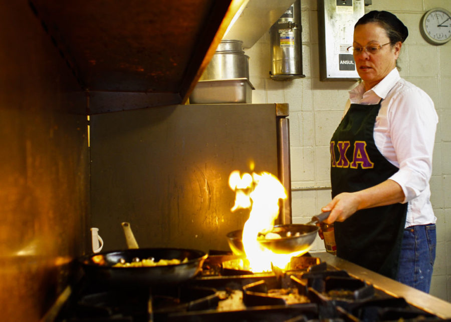 Connie Maxwell serves as the fraternity chef for the Lambda Chi Alpha fraternity. Maxwell and her husband both served in the military and lived in California, Texas and Germany before settling in Iowa.