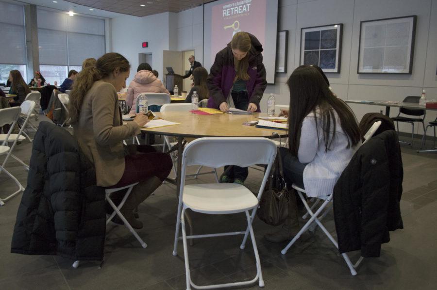 Students participate in a group networking session during the Womens Leadership Retreat put on by the Margaret Sloss House and the Catt Center for Women and Politics. The retreat took place in Hach Hall on Nov. 15.