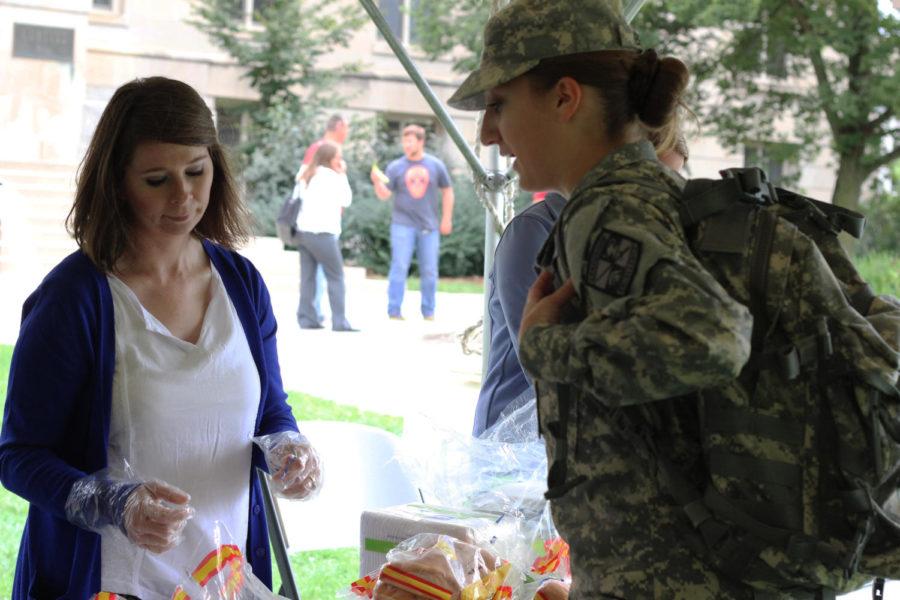 Carolyn Ihde, graduate student in agricultural education and studies, volunteers at the lunch fundraiser for homeless veterans hosted by We Cypport Our Troops (And Each Other) on Sept. 10 on Central Campus.