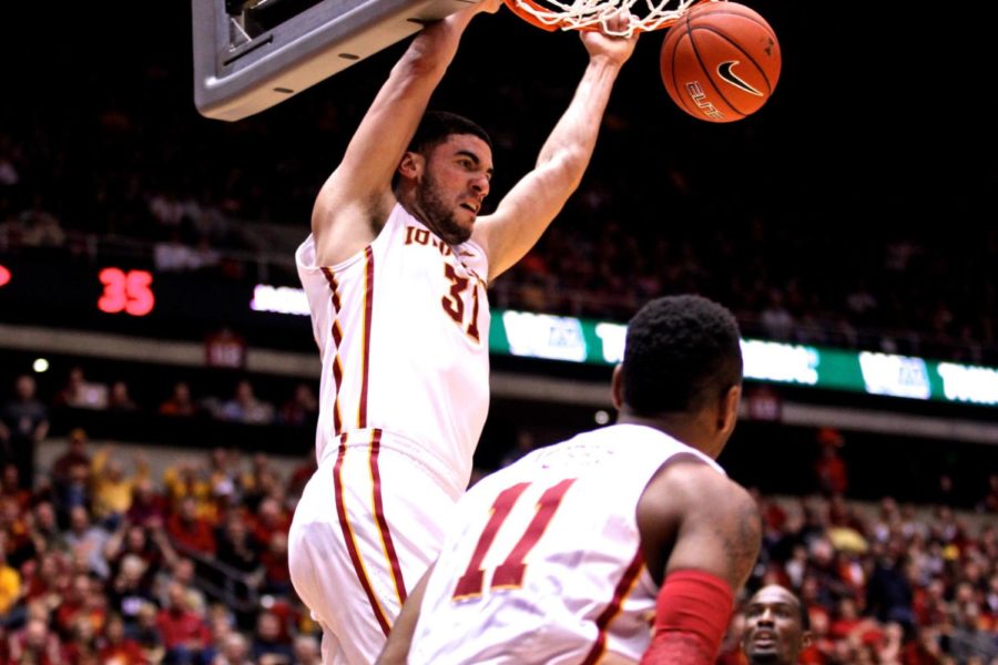 Junior forward Georges Niang dunks the ball with authority in Iowa States 88-78 win against Southern University. Niang had four assists and only one turnover Dec. 14.