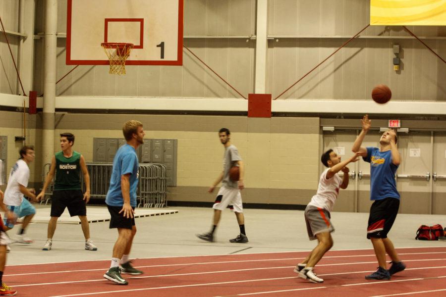 Intramural Basketball teams play each other at Leid Gym during Gold Olympics. This is an event that occurs during Homecoming week.