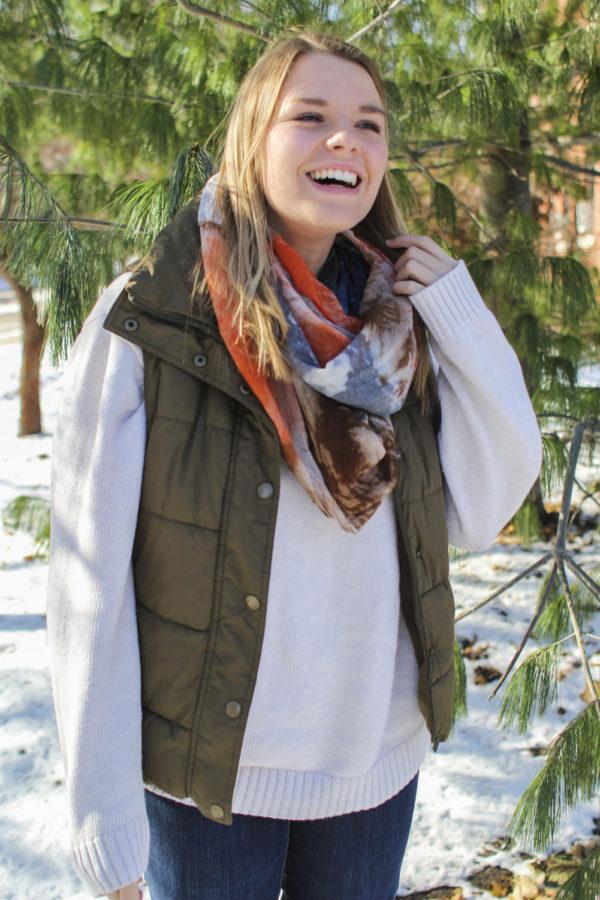 Popular fashion this winter season includes button-up shirts, vests and scarves to stay fashionable and warm.