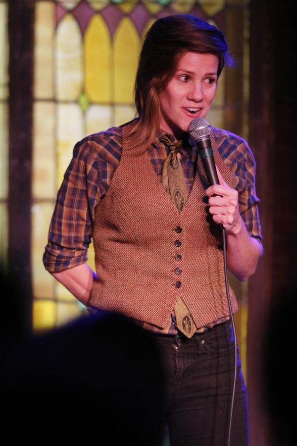 Chicago-native comedian Cameron Esposito performs a comedy routine on Dec. 4 at the Maintenance Shop. Esposito highlighted her lesbian background growing up and incorporates it into her routines, embracing and representing the LGBT community. The Maintenance Shop had a full audience of 150 seats as Iowa State’s Winterfest celebration kicks off this week.