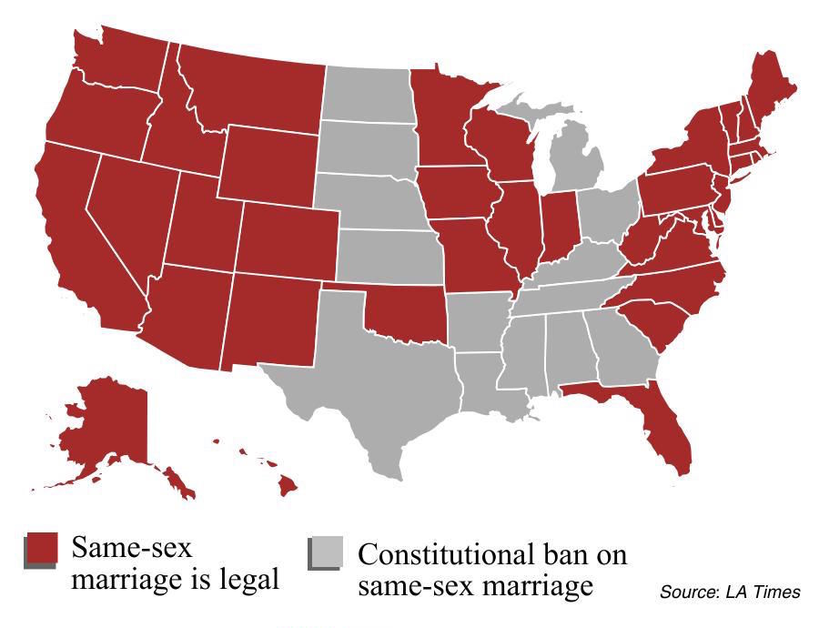 As of Jan. 5, 2015, a vast majority of the United States has passed or is in the progress of discussing legislation for the legalization of same-sex marriages. Missouri, however, only recognizes same-sex licenses in the city of St. Louis. 