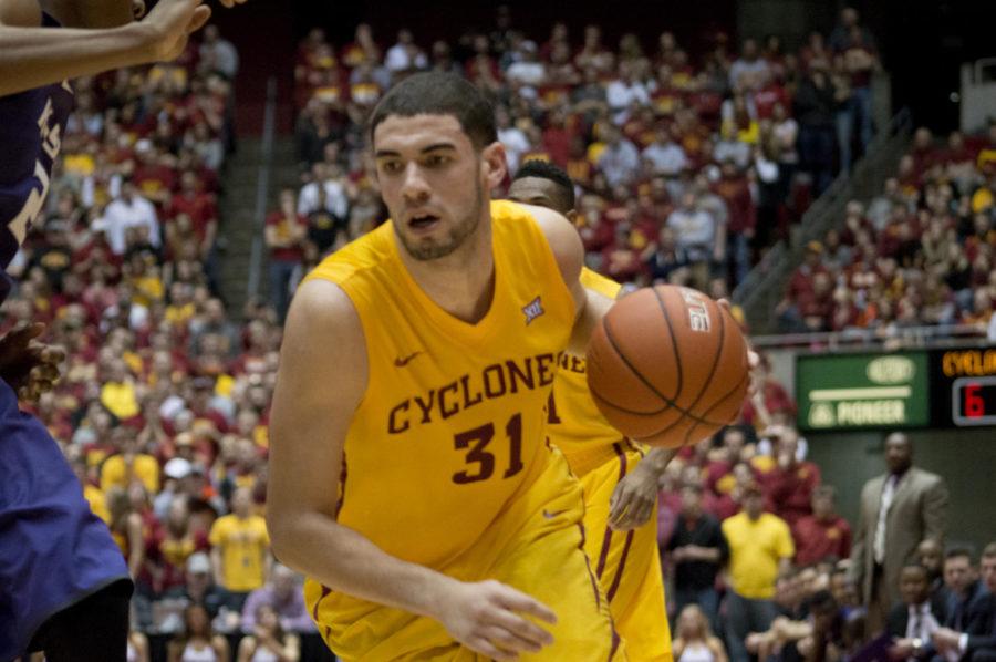 Junior forward Georges Niang races down the court to face against Kansas State during the mens basketball game on Jan. 20. Iowa State won 77-71.